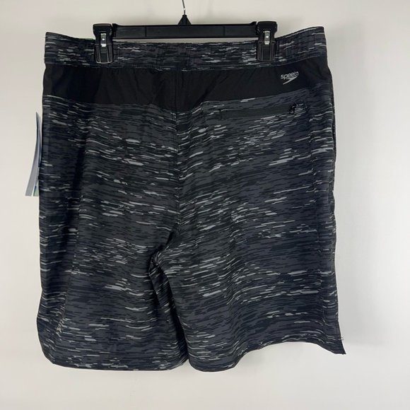 Speedo Mens Tech Volley Swim Shorts Black White Space Dye Drawstring XL New - Picture 2 of 12